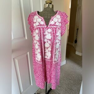 Savanna Jane Embroidered Boho Tunic Dress Flutter Sleeve Floral Pink Mini Size M